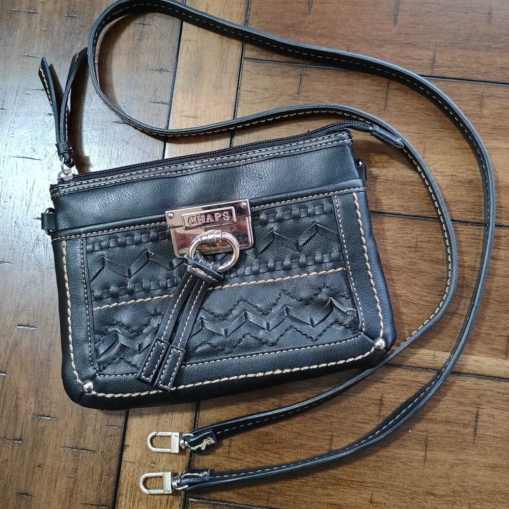Chaps Avery Black Faux Leather‎ Convertible Wristlet Purse Black Western